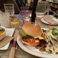 burger and poutine  at MeeT on Main in Vancouver