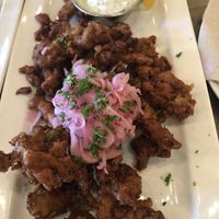 My favourite!  Mushroom vegan calamari and awesome tzatziki   at MeeT on Main in Vancouver
