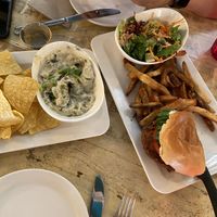 Spinach artichoke dip and crispy chicken sandwich   at MeeT on Main in Vancouver