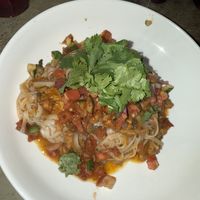 Butter chicken noods (not my FAV but still delicious - love soy curls)  at MeeT on Main in Vancouver