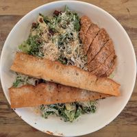 Kale & Romaine Caesar with crispy SWAP chikkin breast at MeeT on Main in Vancouver