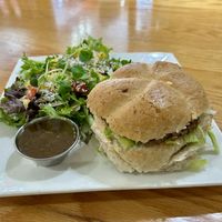 Vegan Mac burger with side sweet saladd  at Bonobo's Foods in Thunder Bay