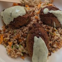 Couscous, falafel and hummus plate at Micro in Cisternino