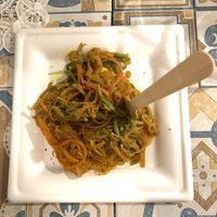 Soya spaghetti with turmeric and veggies  at Micro in Cisternino