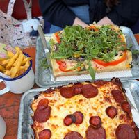 Vegan vegtable pizza (at the top! Non vegan option at the bottom) at Lord High Admiral in Plymouth