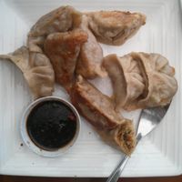 Their 'empanadas' are really pot stickers — and very tasty ones. at Mile Time in Quito