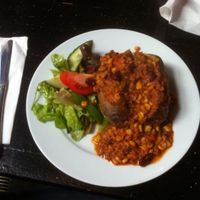 baked potato with chilli sin carne (vegan) at Südblock in Berlin