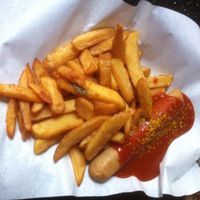 vegan currywurst (sausage with curry ketchup) at Südblock in Berlin