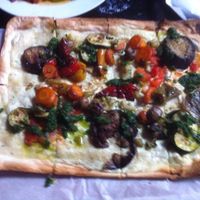 vegan flammkuchen with vegan sour cream and med. veg at Südblock in Berlin