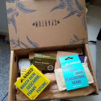 Products ordered online - luffa dish sponge, solid dish soap, etc at Sapato Verde in Lisbon