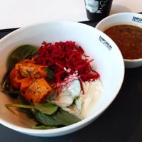 Rice, beet root salad, spinach, sweet potato, tahini sauce & Dahl at Supercharger - The Emporium in Melbourne