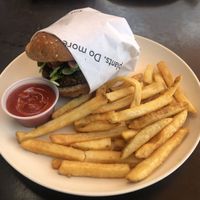 House veggie burger with fries at Veggie Grill in Corte Madera