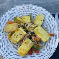 Baked tofu with julienned vegetables at Tipico in Rovinj