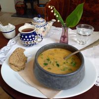Vegan soup and gluten free bread 😊 at Den Go'e Fe in Silkeborg