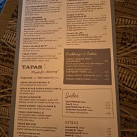 Vegan menu at Bianco Lounge in Leeds