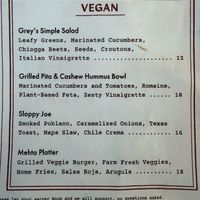 Love the vegan section on the regular menu.   at Grey's Diner & Community Kitchen in Charlotte