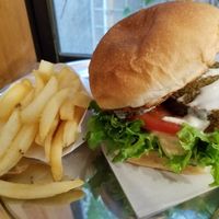 falafel burger with set fries at Ain Soph.Ripple Hiro-o in Tokyo