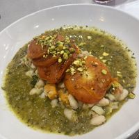 ROASTED TOMATOES. White beans, with leeks, roasted butternut squash, pistachios, lemon pesto sauce. It was very delicious    at Silver Diner in Cherry Hill
