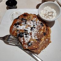 Oatmilk protein pancakes with blueberries, pistachios, agave, and whipped coconut cream at Silver Diner in Cherry Hill