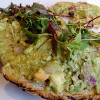 Avocado toast on local bread with hemp hearts and micro greens at Silver Diner in Cherry Hill