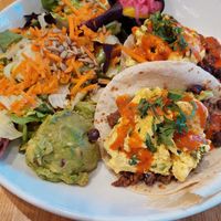 Just Egg Breakfast Tacos at Silver Diner in Arlington
