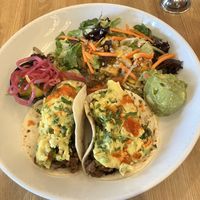 Just Egg breakfast tacos  at Silver Diner in Arlington