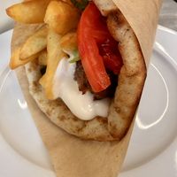 Beyond sausage wrap with vegan mayo and fries  at To mikro tou Floisvou (Το μικρό του Φλοίσβου) in Paleo Faliro