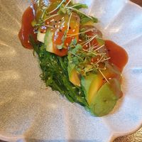 Avocado sashimi with wakame salad at An Vegan Restaurant in Karlsruhe