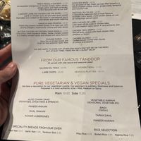 Vegan section of menu  at Anoki Restaurant - A38 Burton in Derby
