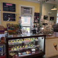 The inside, with vegan options listed on the blackboard.  at The Saco Scoop in Saco