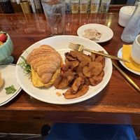 Breakfast BLT w/out bacon (replace with side fruit bowl), sub Just Egg, sub vegan croissantt  at Auspicious Whitemarsh in Savannah