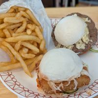 Fries, Sweet chili bao in front, Impossible bao in back at The BAO in Clayton