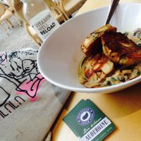 Vegan Bretzel Knödel with mushroom sauce at Die Kleene Aubergine in Berlin