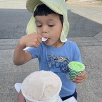 Horchata and sour apple. Plus piña colada! (You get 2 flavors in the regular cup!)  at Mama Crino's Italian Ice in Brookings