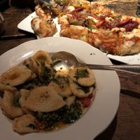 Pasta special and pizza at Adelina's in Brooklyn