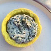 Tortino con ricotta di mandorle e spinaci at Gasía Agricicchetteria in Veneto