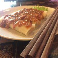 fresh vegetable spring rolls in a peanut sauce  at May Kaidee Chiang Mai in Chiang Mai