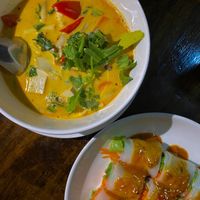 Tom kha and fresh spring rolls  at May Kaidee Chiang Mai in Chiang Mai