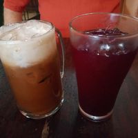 Thai iced coffee & pea flower and lime tea at May Kaidee Chiang Mai in Chiang Mai