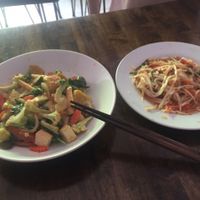green curry noodles and green papaya salad - super yummy at May Kaidee Chiang Mai in Chiang Mai