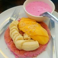pink pancake,  ( I believe made out of dragonfruit)   at May Kaidee Chiang Mai in Chiang Mai
