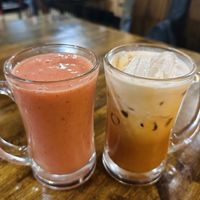 Mixed fruits shake (70 THB), Ice coffee with coconut milk (50 THB)  at May Kaidee Chiang Mai in Chiang Mai