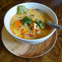 tom yum coconut soup from cooking course at May Kaidee Chiang Mai in Chiang Mai