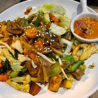 wonderful noodle dish with vegan sausage at May Kaidee Chiang Mai in Chiang Mai