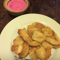 Banana fritters with coconut sauce  at May Kaidee Chiang Mai in Chiang Mai
