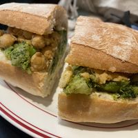 Green Italian Sandwich $18. Garlic broccoli, smashed chickpeas, and creamy mozzarella. Very flavourful, a bit on the salty side, but no mozzarella detected. For broccoli lovers!  at Smith & Deli CBD in Melbourne
