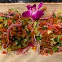 Sopes La Maria! Thick corn tortilla cups, no cheese/crema, refried/black beans, avocado, pico de gallo, & lettuce. Ask for hot sauce & pickled onions to maximize flavor!  at Manolete's Cocina Gourmet in Winchester