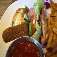 The Bistro Vegan Burger with vegan bacon!  at Aloha Steakhouse in Ventura