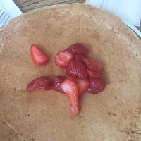 vegan cake with extra stawberries at The Bad Waitress in Minneapolis