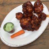 Earth Wings – the flash-fried cauliflower made each bite nice and crispy, and the house-made organic sesame BBQ sauce was spot on. So good. at French Meadow Bakery & Cafe in St Paul